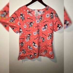 Disney Minnie Mouse pink flower scrub‎ top